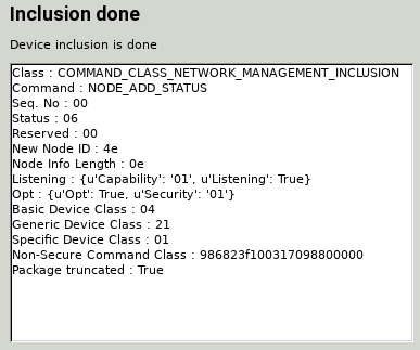 zipgateway inclusion info showing secured command classes